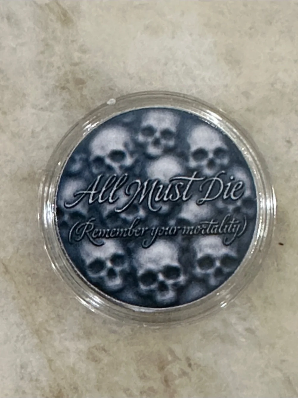 Memento Mori Skull Coin Medal - Blue and Silver